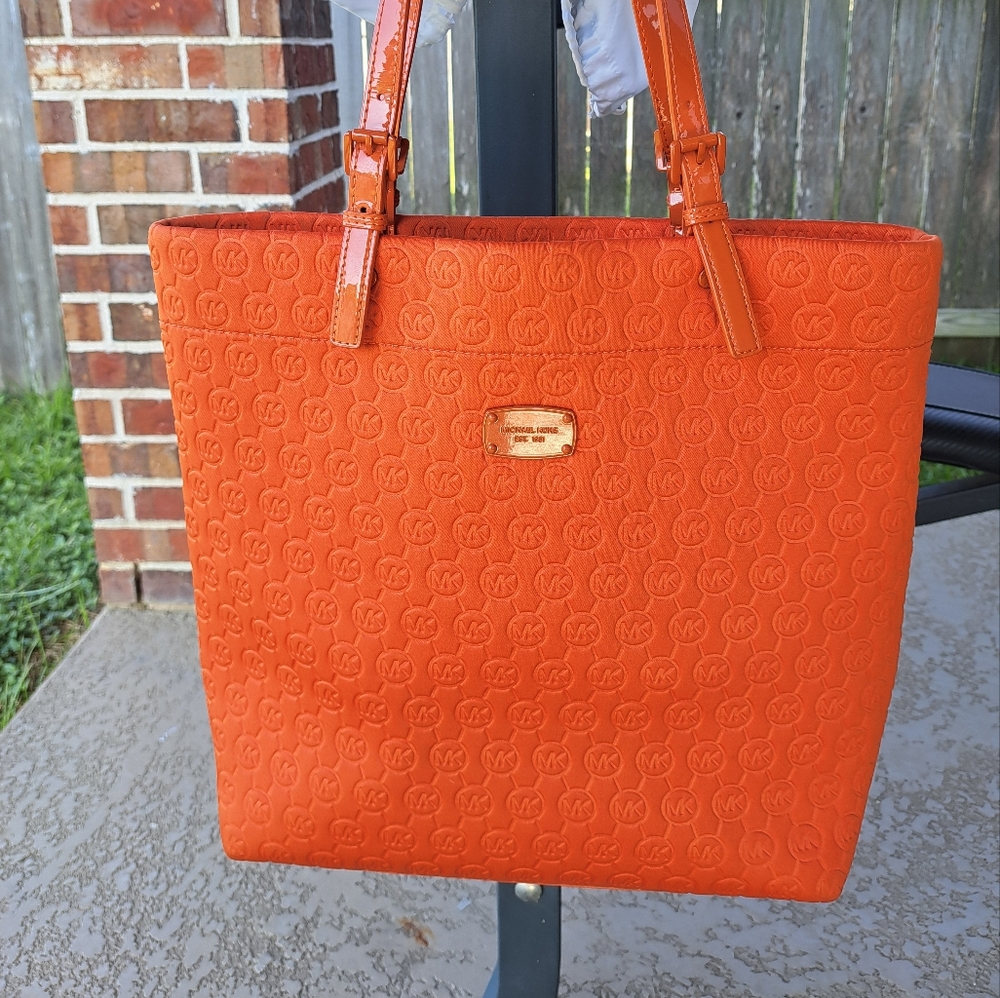 Michael Kors Vibrant Orange Embossed Tote